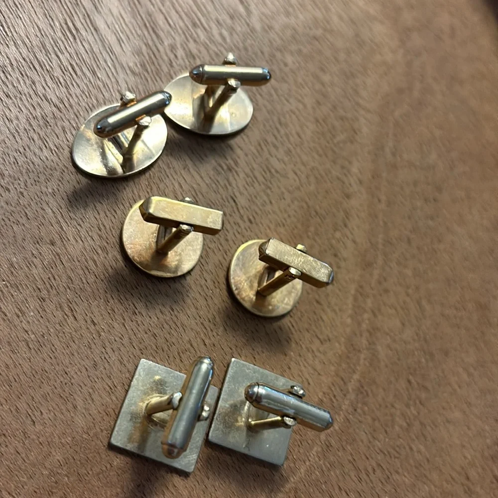 Vintage Gold Tone etched and hammered design Cuff Links Lot of 3